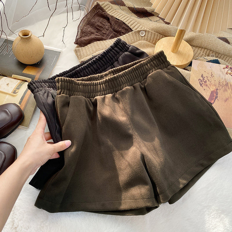 Basic Thickened Woolen Shorts Women's Spring and Autumn Korean Style New High Waist Wide Leg Pants Loose Casual Trendy Black Boots Pants