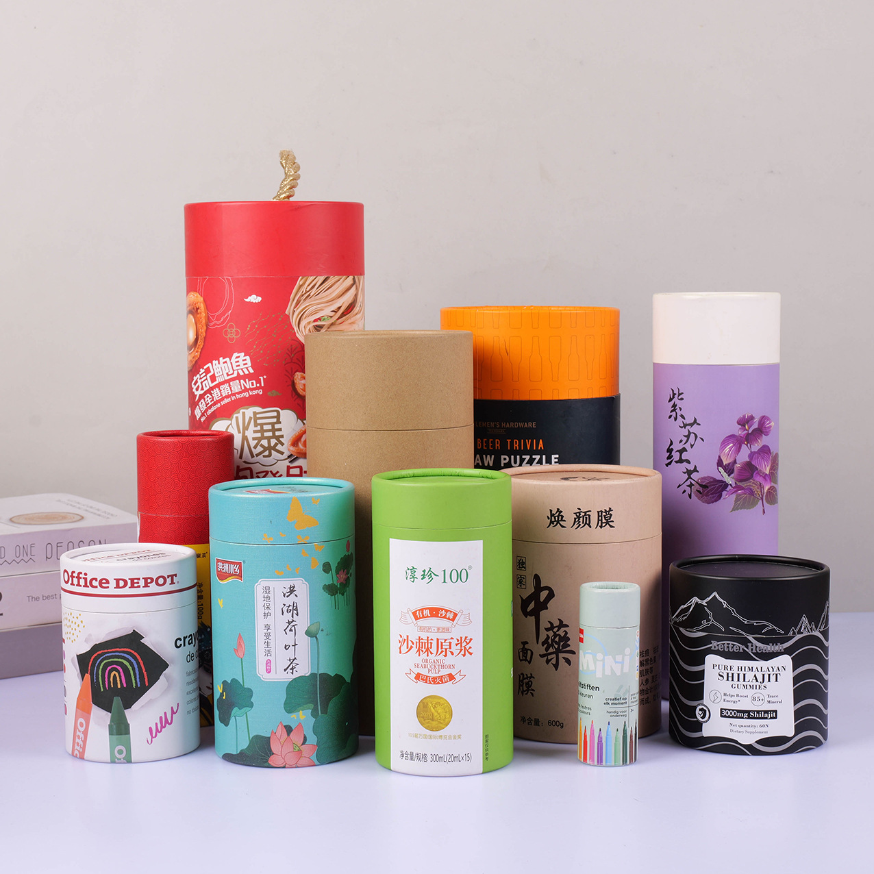 可全分解制牛皮纸罐包装保温杯圆筒包装盒做定鼠标垫精油瓶纸罐