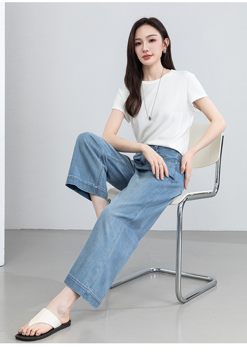 Áo thun nữ cổ tròn tay ngắn chất liệu co giãn cao, cảm giác mềm mại như mây, che khuyết điểm tạo dáng thon gọn — màu xanh navy chi tiết 33