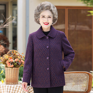 Grandma Autumn Woolen Coat Middle-aged and Elderly Mother Spring and Autumn Loose Woolen Cardigan Top Old Lady Clothes Women