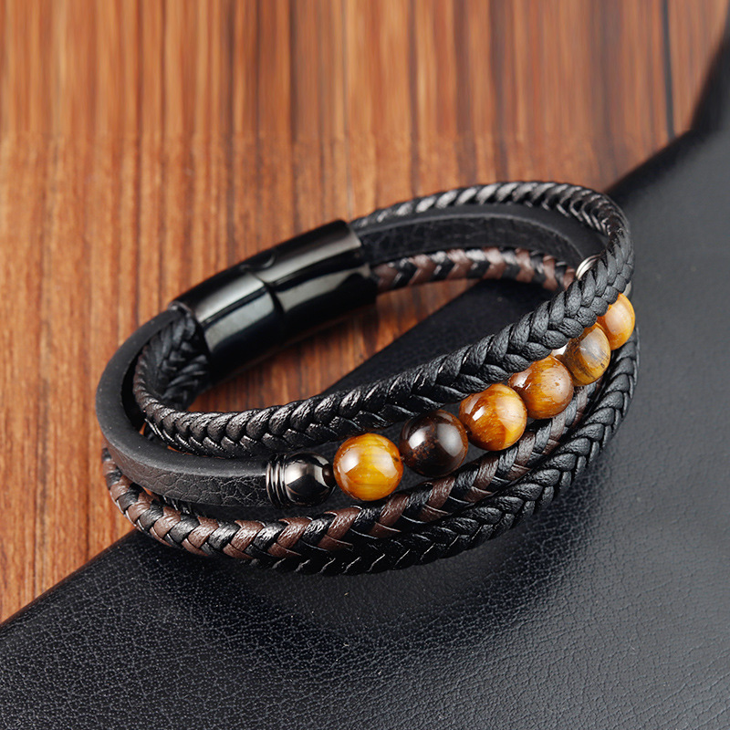 35g Weight wristband Classification Pu Leather Chain Material Woven Chain Chain Type Street Occasion Pu Leather, natural stone Material Geometric Pattern Men's Gender Polishing Design Vintage Style, Streetwear Style Vintage Style Streetwear Geometric Pu Leather Natural Stone Polishing Men's Wristband Men Cord & Leather Bracelets 6