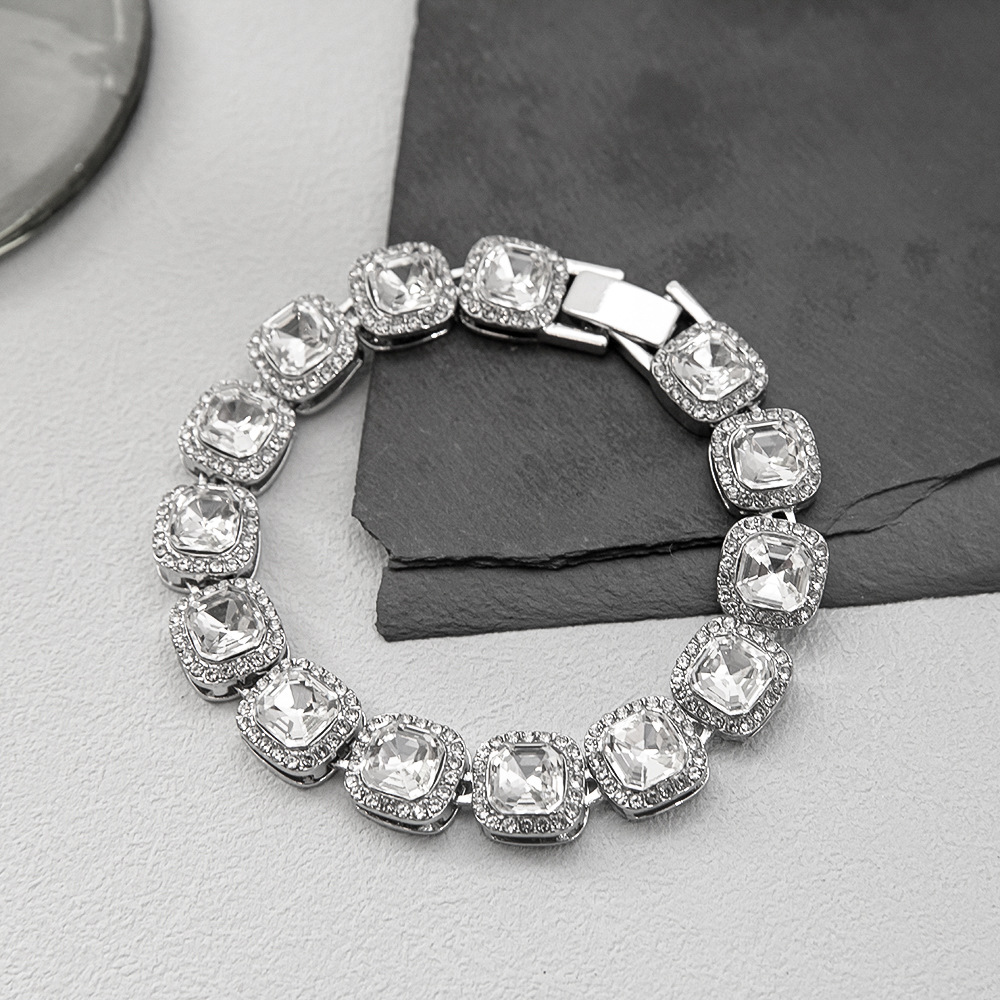 1 Piece Fashion Square Alloy Inlay Artificial Diamond Couple Unisex Bracelets