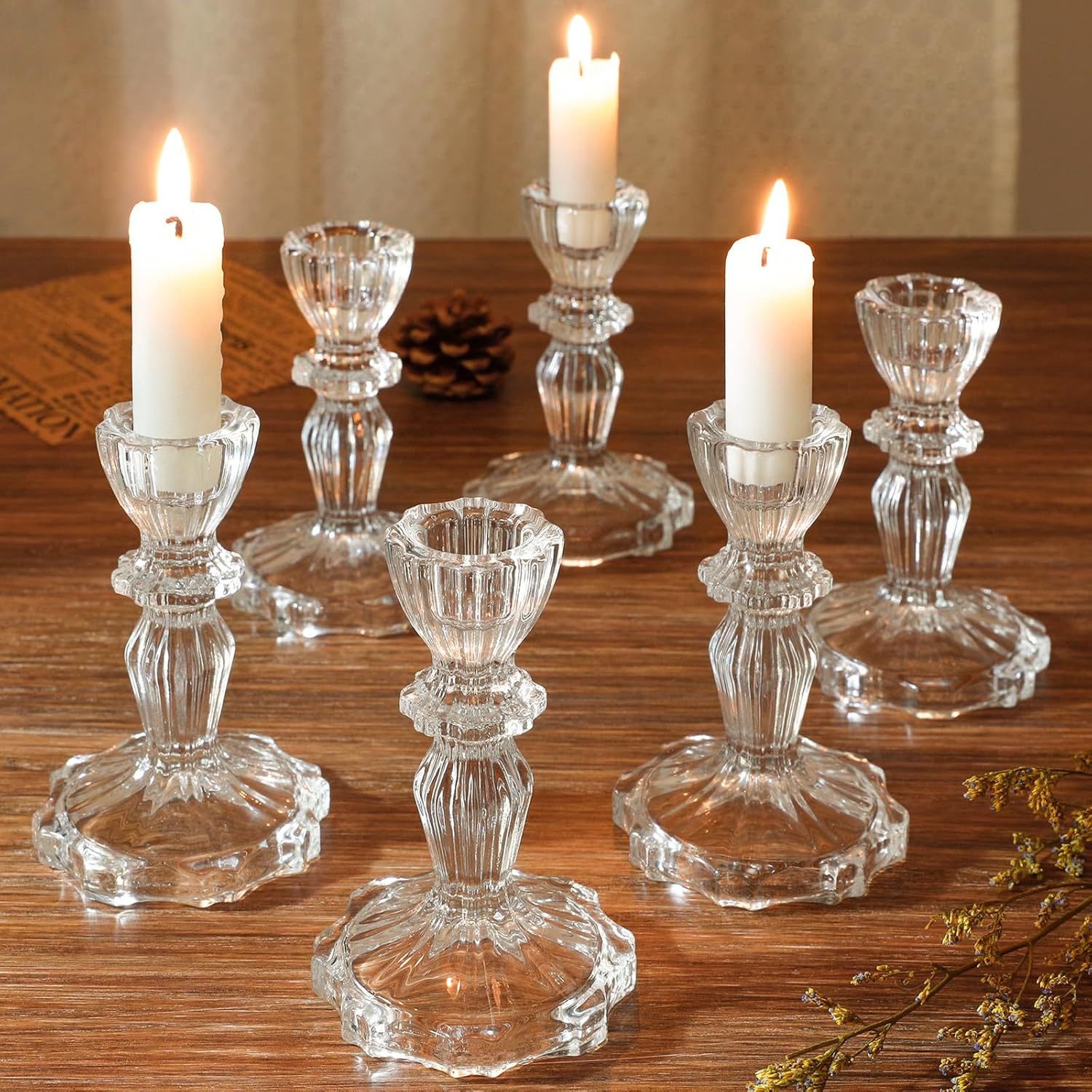 Candelabro de Vidrio Transparente Estilo Europeo Vidrio para Cena a Luz de Velas y Bodas