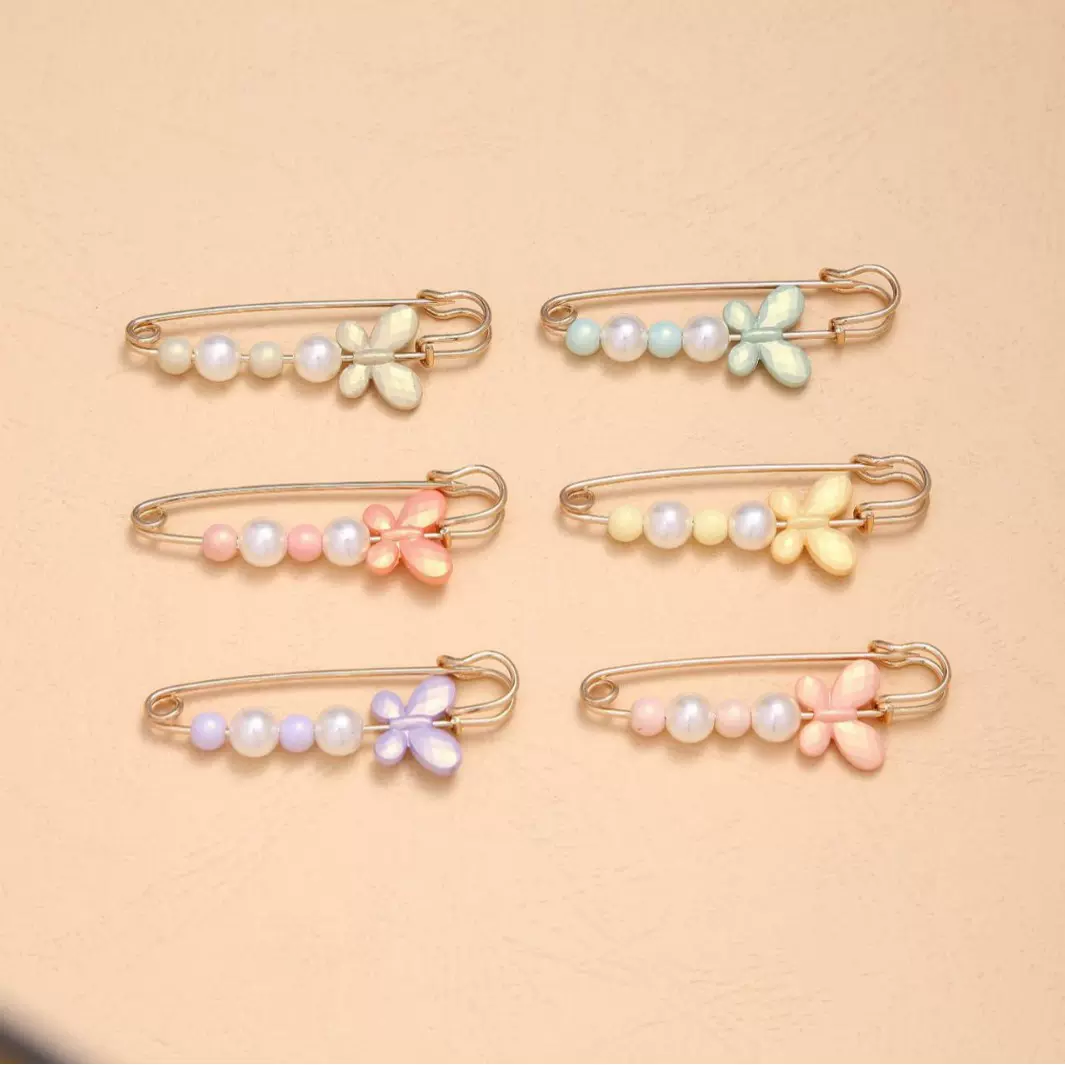 跨境异性珠别针百搭彩色珠头巾纱巾固定胸针裤子腰围改小收腰别针