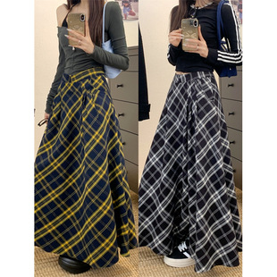Fat Qiqi ~ plus size chubby girl Korean Academic Style Plaid Half Dress High Waist Slimming A Umbrella Dress for Women
