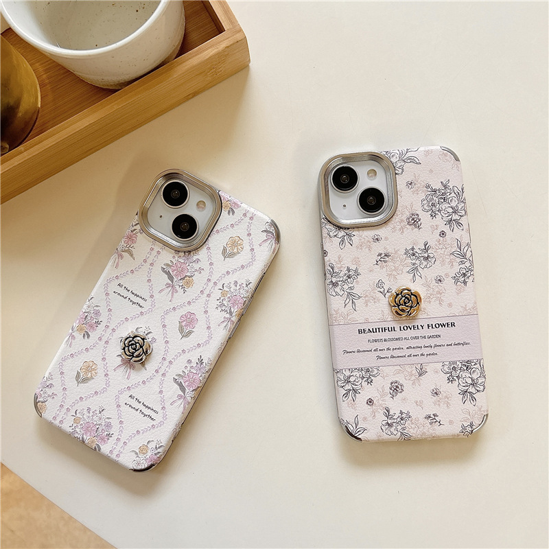 Estilo coreano ins Rosa floral inglés iPhone14 Camelia 15ProMax para Apple 13 teléfono caso 12P