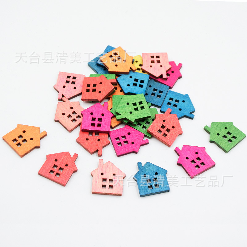 22mm madera retro casa botón de madera decoración de bricolaje decoración colorida forma de casa decoración ecológica pieza de madera decorativa