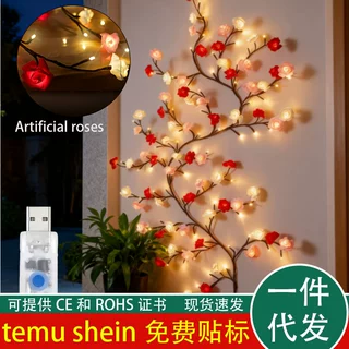 【可代发】LED藤条灯墙壁装饰灯氛围灯藤蔓造型彩灯串玫瑰花樱花