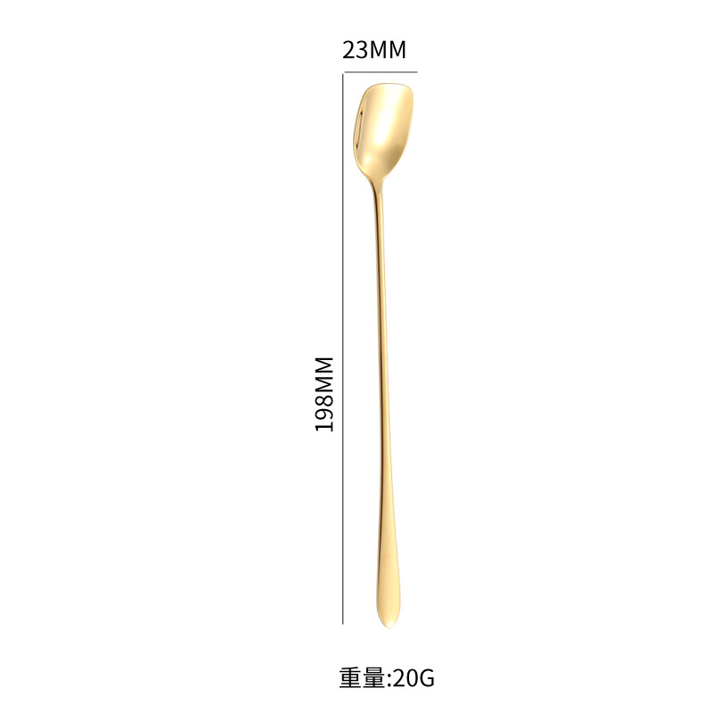 304 cucharas de acero inoxidable creativas chapadas en oro cucharas cuadradas de café té de leche mango largo taza de miel cucharas cucharas cucharas