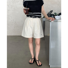 EVERTRUE 2024夏季新款韩版高腰阔腿西装短裤亚麻女装配皮带53110