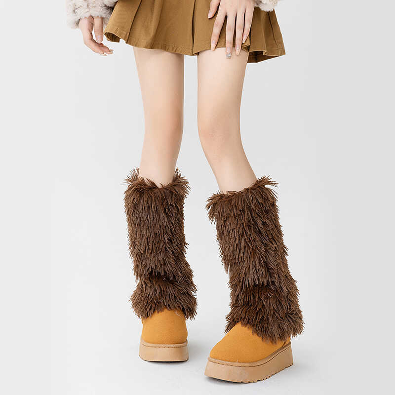 秋冬毛毛腿套女款脚套辣妹亚文化毛绒堆堆腿袜加厚款皮腿套