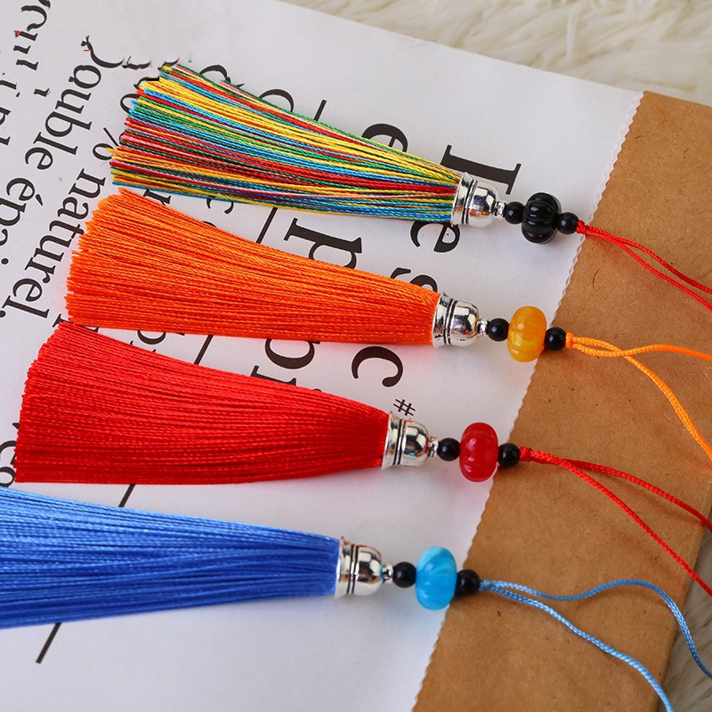 Pumpkin bead tassel chiffon vertical fan drop polyester bookmark tassel car hanging decoration accessory DIY clothing small florets