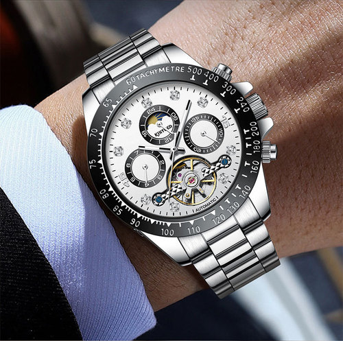 KINYUED fully automatic mechanical watch luminous mechanical watch multi-function watch men's watch business men's watch diamond watch