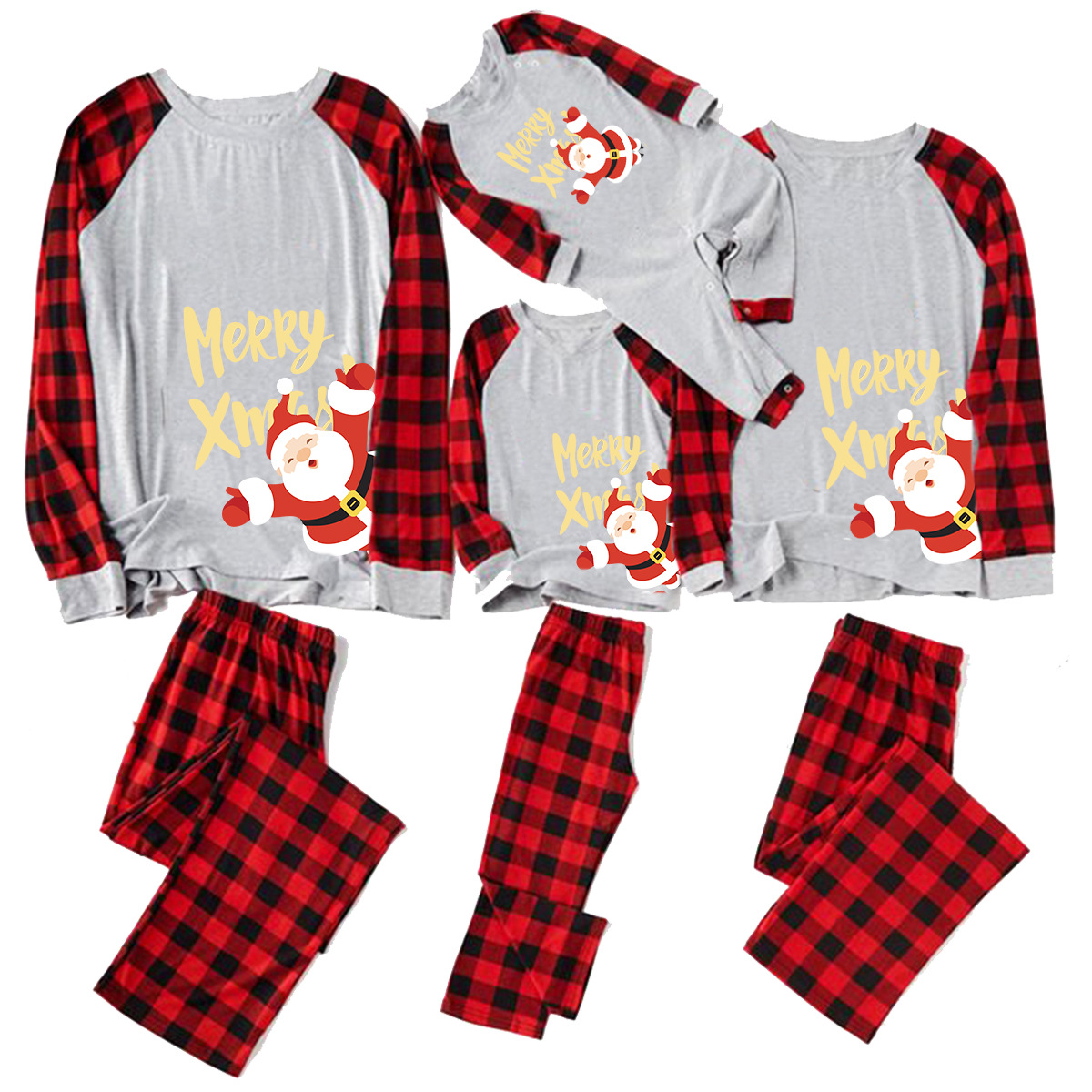 Fashion Santa Claus Plaid Polyester Family Matching Outfitspicture1