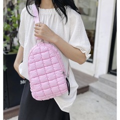 跨境絎縫車格子尼龍布胸包歐美潮流斜挎運動包戶外騎行大容量腰包