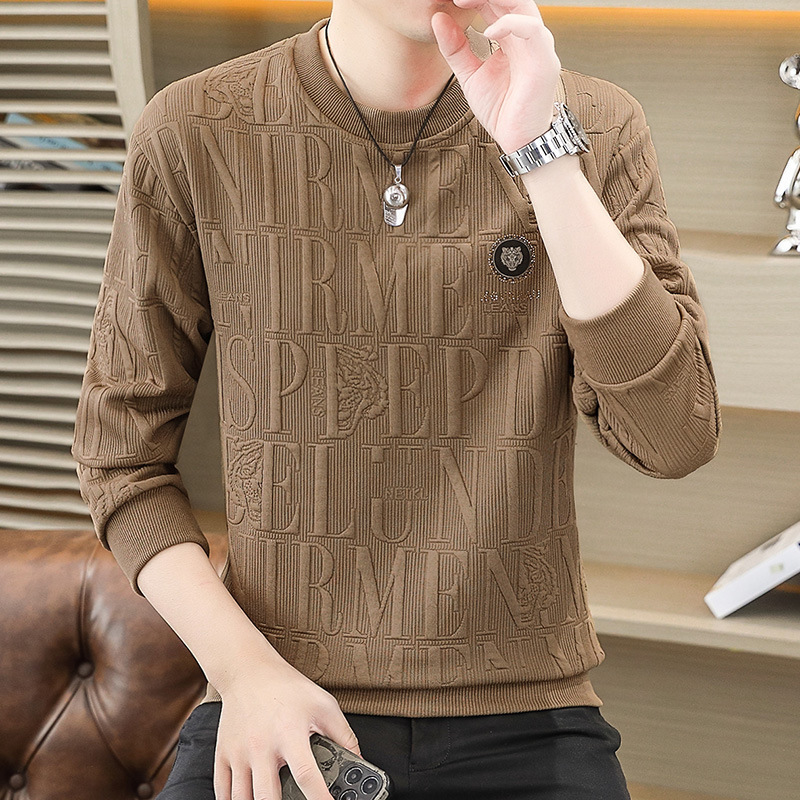 Men's Long-Sleeve Autumn T-Shirt, Base Layer Sweatshirt, Loose New Trendy Oversized Pullover Top for Spring and Autumn