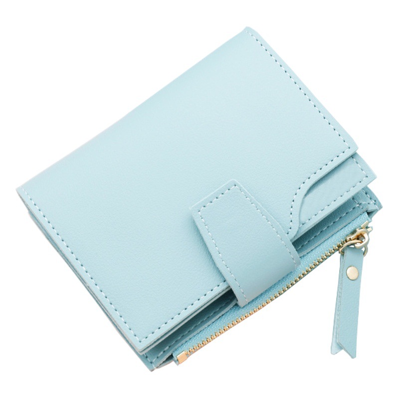 Botón de la cartera de las mujeres billetera corta multi-tarjeta con cremallera tres veces la cartera de las mujeres