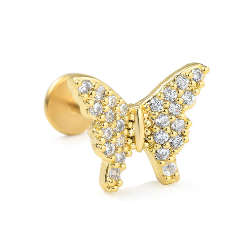 European and American fashionable stainless steel thin rod lip nails for women micro-inlaid zircon small animal flat bottom ear bone nails simple piercing jewelry