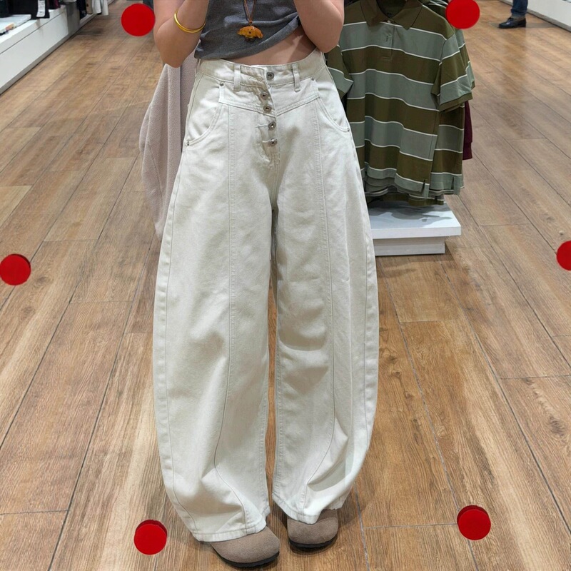 【Han Niu】Wide-Leg Gray-White Jeans for Women, Summer New Model, 2026 New High-Waisted Wide-Leg Jeans for Women