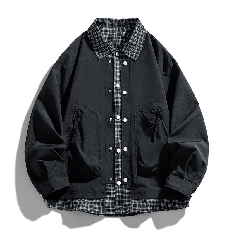 Otoño doble chaqueta de vaquero de primavera y otoño, estudiantes de secundaria jóvenes, chaqueta a cuadros de moda