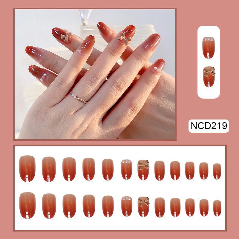 Red Book Same item Wearing Nail enhancement Patch Wearable wholesale finished product bow Oval Fake nails