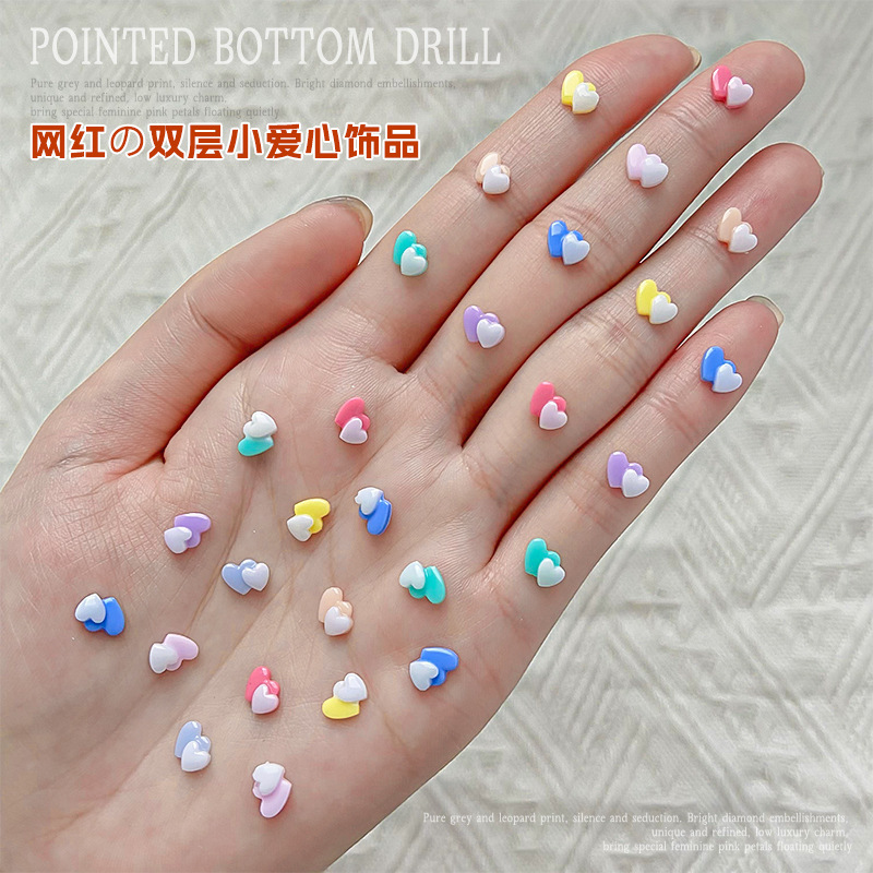 Spring color nail patch resin nail jewelry double layer love nail sticker candy color color nail accessories