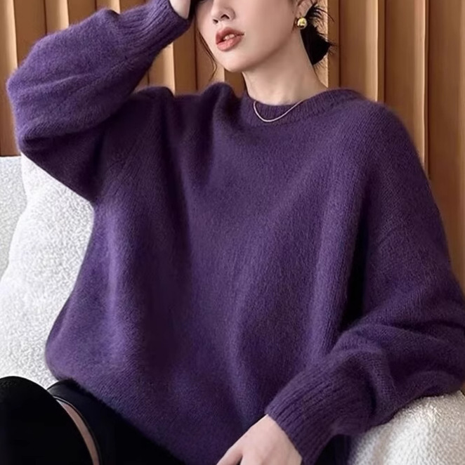 今年流行的紫色羊绒毛衣女新款秋冬高级感奶fufu加厚针织衫上衣潮|undefined