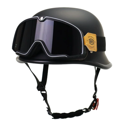 Scoop Helmet Large Head Circumference, Motosiklet kaskı (dəbilqə) - dumb-black-goggles-black-belt-mask-m