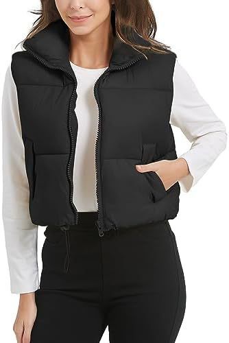 越境貿易婦人服 レディースショート丈綿入りベスト ノースリーブスタンドカラージッパー付きキルティングパッド入りジャケット カジュアルで万能|undefined