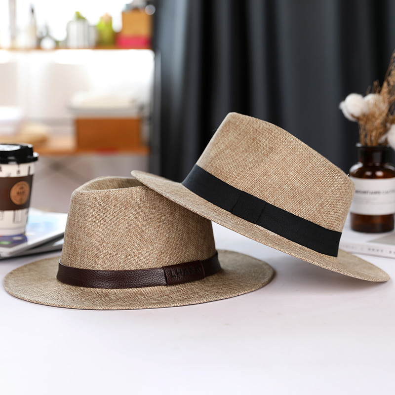 Sombrero de verano de lino de los hombres sombrero de sol panama plano británico jazz sombrero de alta gama protección del sol caballero sombrero al por mayor