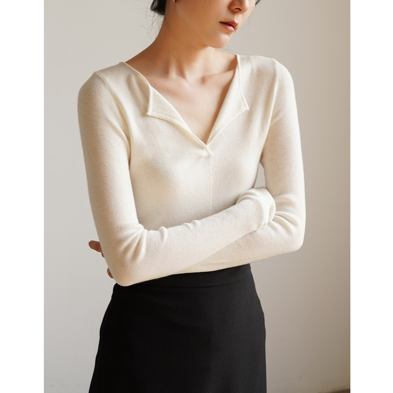 Ss Studio French Lazy Scheming Small Lapel Cashmere V-Neck Wool Knitwear Women's Autumn and Winter Bottoming Shirt