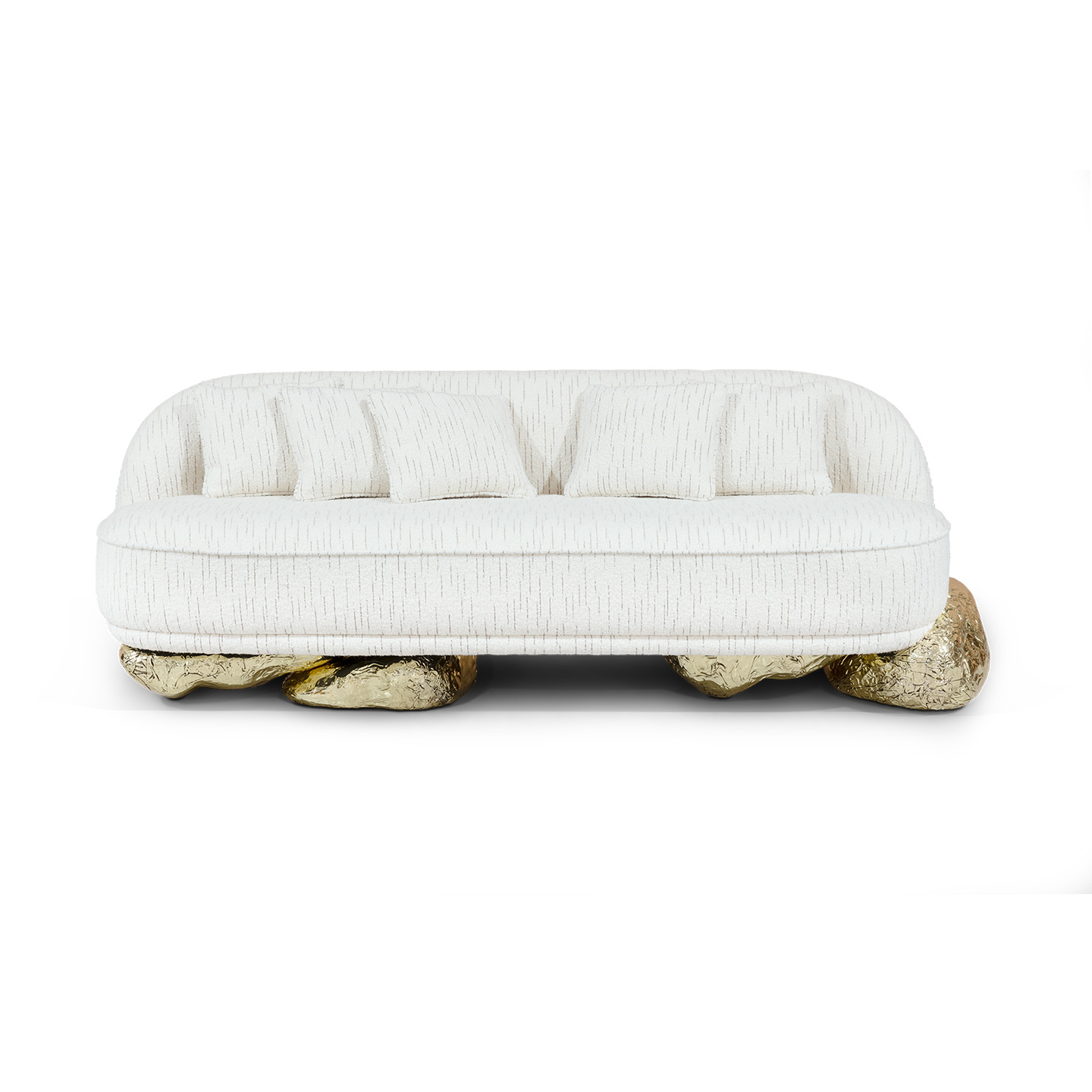 Italian-Style Light Luxury Fabric Sofa for Large Villas, Designer Straight-Row Modern High-End Pure Copper Curved Sofa