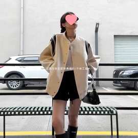 美式加绒加厚棒球服女夹克外套秋冬2026新款感休闲上衣图片色欧美