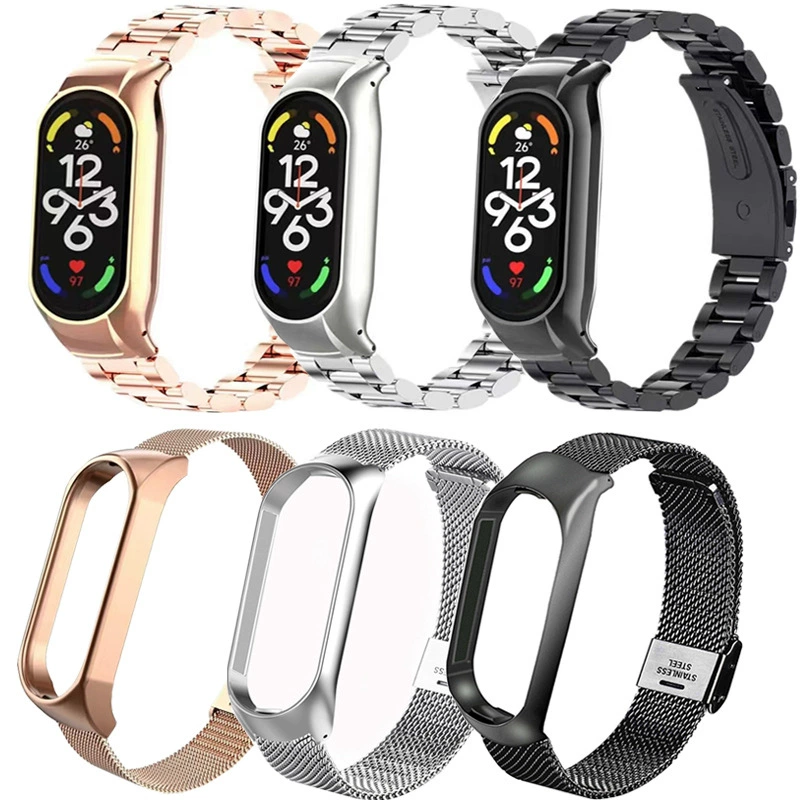 Подходит для браслета Xiaomi поколения 8/7/5/6, миланский двойной ремешок, гарантия, цельная нержавеющая сталь, металлический ремешок в наличии