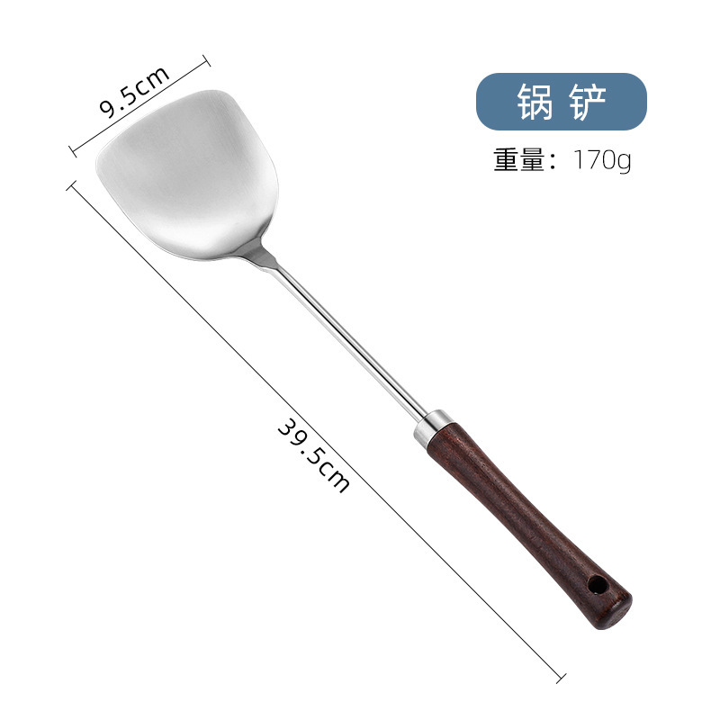 304 espátula de acero inoxidable cuchara de sopa al por mayor gran drenaje freír pala mango de madera utensilios de cocina Hotel no-Pala de freír magnética al por mayor