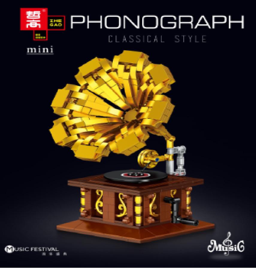 Zhegao 00936-00940 retro bloques de construcción máquina de coser máquina de escribir fonógrafo teléfono niños juguetes montados