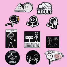 简约黑白色火柴人造型系列金属烤漆徽章个性百搭别针组合套装胸针