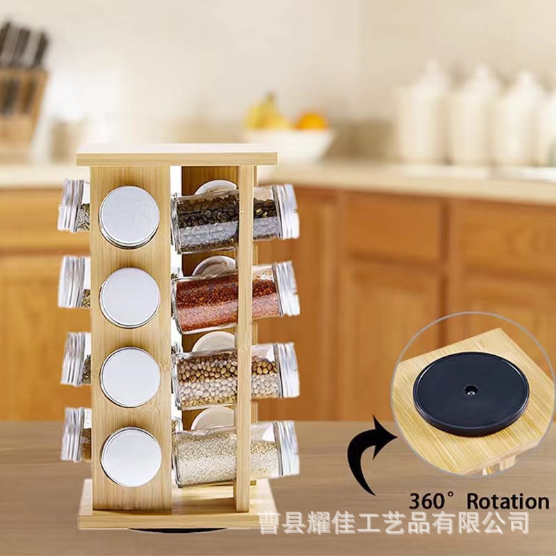 rack de condimento giratorio de madera de mesa de cocina acabado de botella de condimento rack de almacenamiento rack de clasificación de especias de madera sólida multicapa