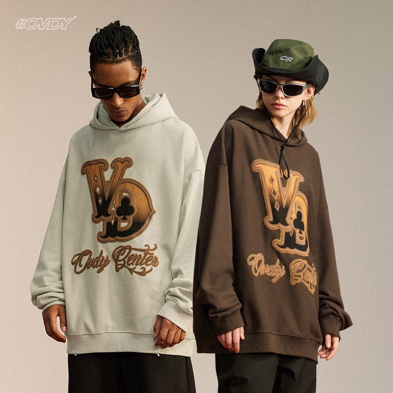 #OVDY 22FW 扑克牌花色印花连帽卫衣发泡重磅工艺毛圈连帽衫男女