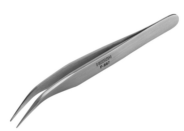 森川贸易日本宝三HOZAN P-887 弯尖嘴镊子 不锈钢弯嘴镊子