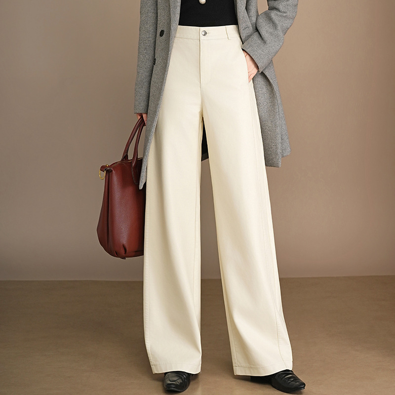 2026 Autumn/Winter New Korean Style Elegant PU Leather Pants Casual Long Pants for Women, Fashionable High-Waisted Slimming Curved Wide-Leg Trousers 2026 Autumn/Winter New Korean Style Elegant PU Leather Pants Casual Long Pants for Women, Fashionable High-Waisted Slimming Curved Wide-Leg Trousers