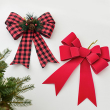 跨境速卖通圣诞蝴蝶结PVC立体松果红黑格蝴蝶结圣诞树装饰挂件