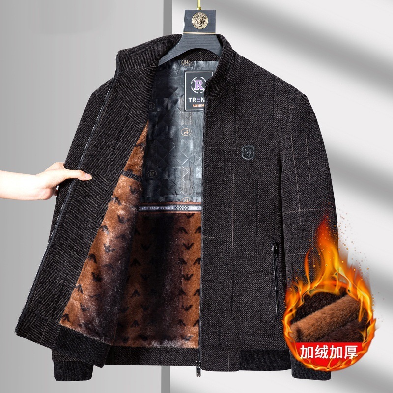 아빠 CHENILLE 재킷 남자의 가을과 겨울 기모 중년 남성 겨울 의류를위한 두꺼운 중년 및 노인 모직 따뜻한 재킷