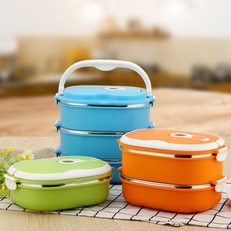 Strictamente seleccionada caja de almuerzo de acero inoxidable rectangular multi-capa lonchera caja de almuerzo de plástico sellado de acero crujiente transfronteriza