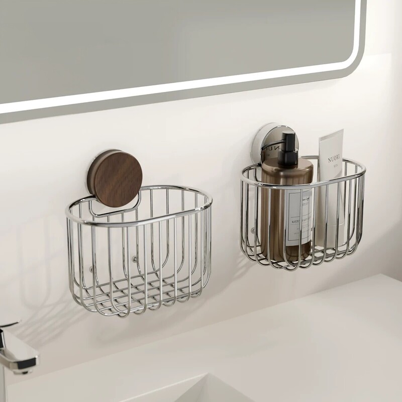 Stainless steel suction cup bathroom shelf, wall-mounted storage rack, no-drill installation, simple style, multifunctional Stainless steel suction cup bathroom shelf, wall-mounted storage rack, no-drill installation, simple style, multifunctional