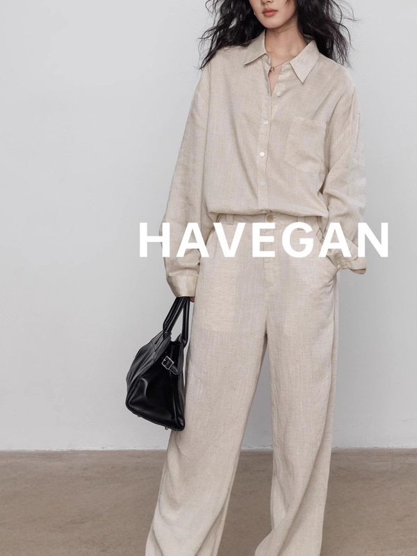 与间HAVEGAN/天丝亚麻长袖衬衫女老钱风气质休闲慵懒复古通勤上衣|undefined