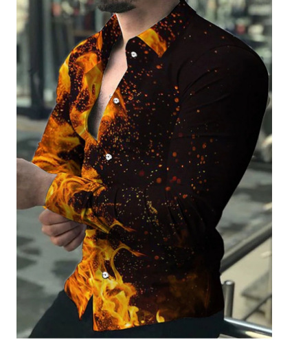 Ropa de los hombres europeos y americanos del comercio exterior 2023 primavera nuevos hombres 3D impreso casual solapa manga larga más tamaño camisa de los hombres