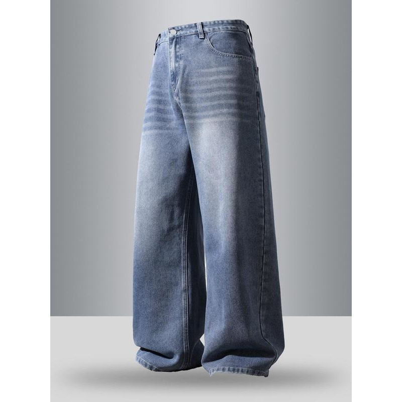Men's Vintage Washed Denim Jeans Basic Loose fit Wide leg|undefined