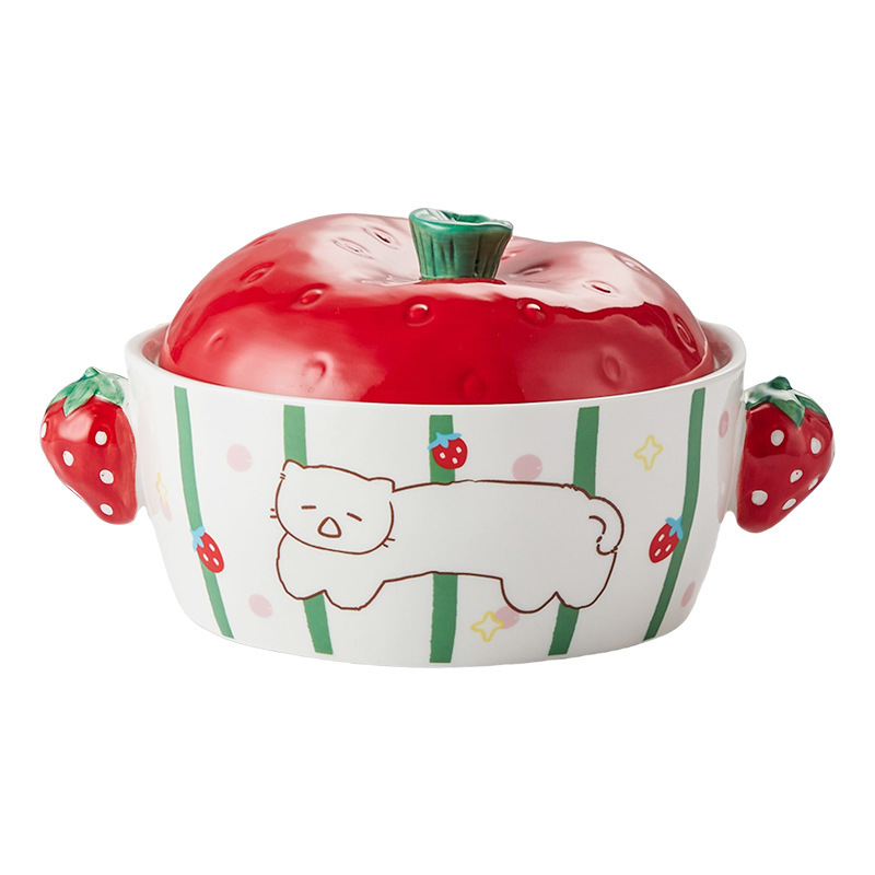 かわいいアニメの縞熊陶磁器食器高颜値ご飯ボウルヨーグルトボウル手握りカップ両耳泡ボウル|undefined