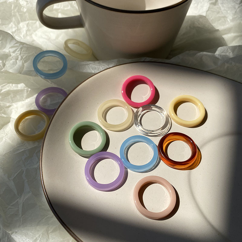 Korean ins Style Resin Elegant Girl Vintage Transparent Ring Fashion Cute Food Small Finger Ring Gift Ring